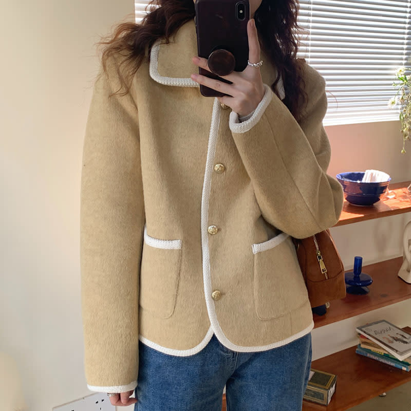 French Lapel Contrast Bezel Trim Chic Loose Jacket view 3