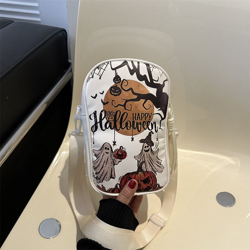 Halloween Graffiti Phone Bag Girls Funny Cartoon Pumpkin Ghost Bat Print Crossbody Bag For Women Mini Personality Creative Shoulder Bags view 2