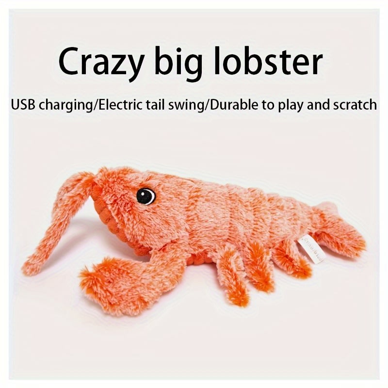 Pet Gravity Shrimp Plush Toy USB Charging Simulate Lobster Electric Jumping Cat Toys, Simulation Lobster Dog Toy, USB Charging With Catnip Plush Cat Toy, Pet Dog Cats Stuffed Interactive Toy view 5