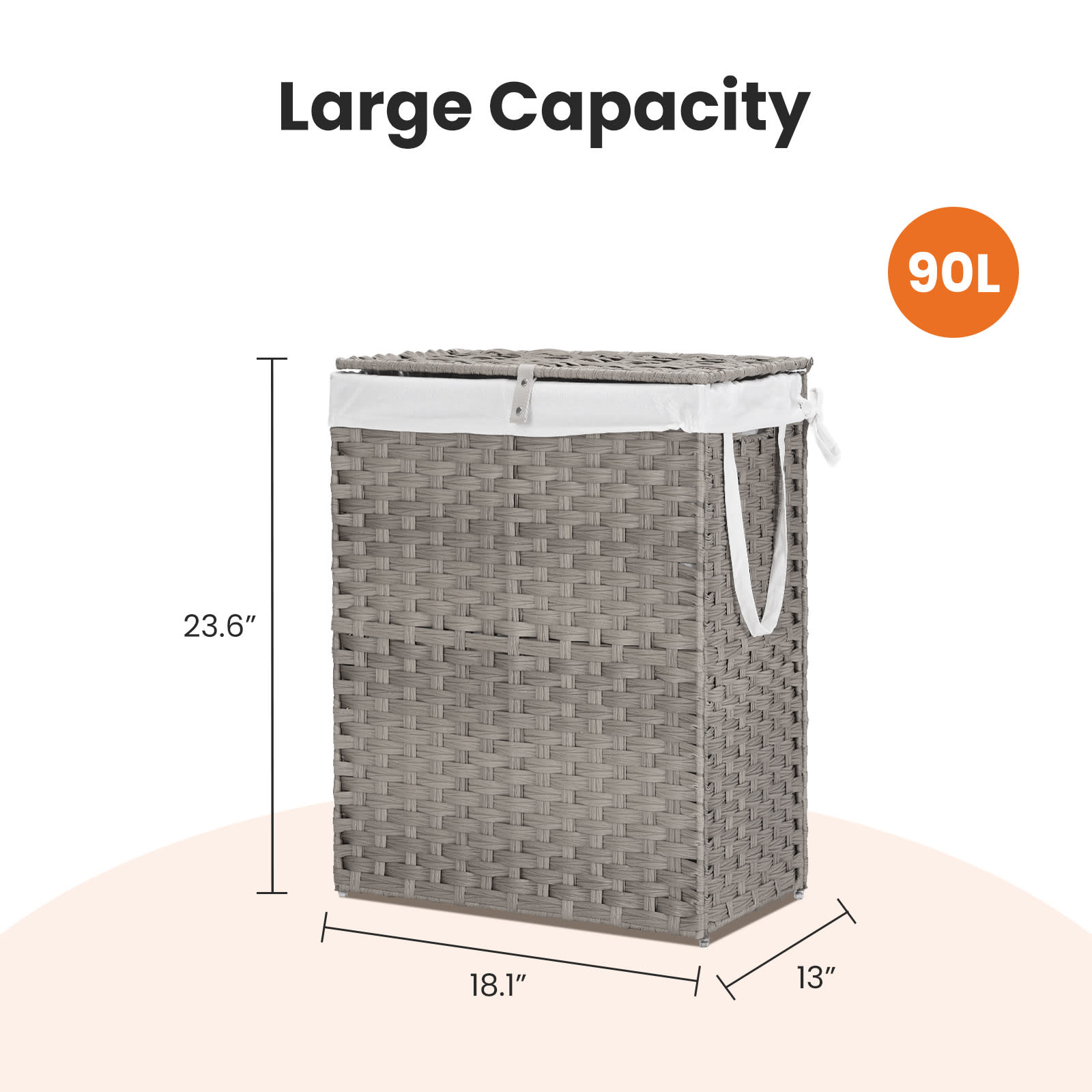 Laundry Basket With Lid, 110 L Hand-Woven Pp Rattan Laundry Basket With Compartments & Handles, Foldable, Removable Liner view 18