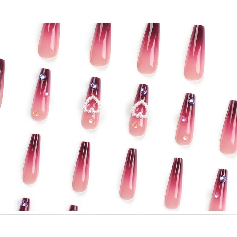 24 PCS Red Heart Nail Art, Long Length Long Water Pipe Fake Nails,Square Head Nail Tips False Nail view 3