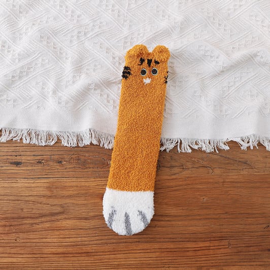 Women's Coral Fleece Cat Paw Pattern Kawaii Thick Warm Socks view 7