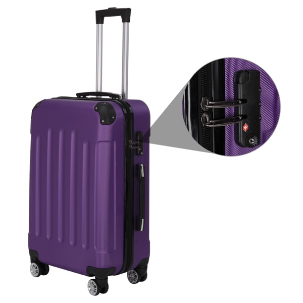 Three In One Handle Universal Wheel With 4 Corner Guards Pull Rod Box, 20in, 24in, 28in ABS Aluminum Alloy Pull Rod, Classic Color Scheme - Dark Purple view 4