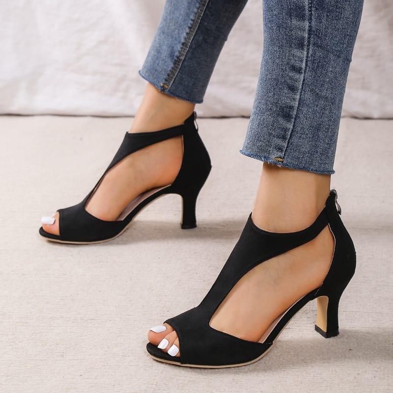 Women's High Heeled Fish Mouth Sandals with Zipper Closure - Summer Dressy Open Toe Footwear view 12