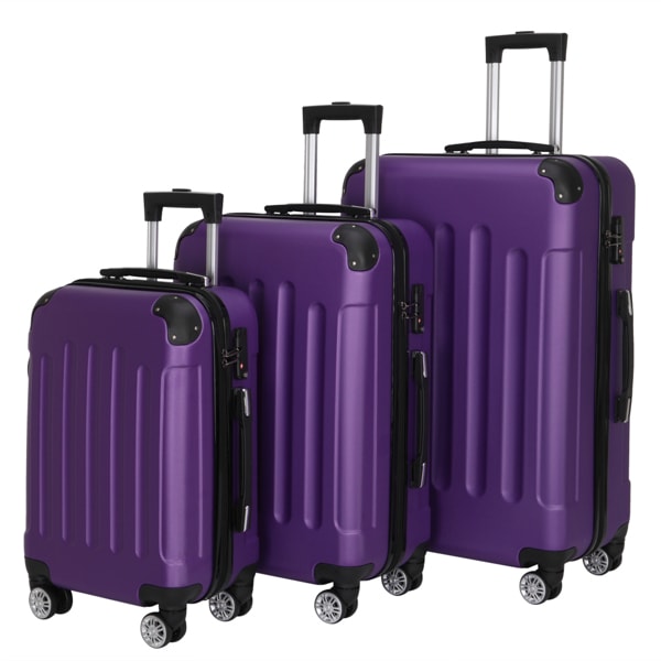 Three In One Handle Universal Wheel With 4 Corner Guards Pull Rod Box, 20in, 24in, 28in ABS Aluminum Alloy Pull Rod, Classic Color Scheme - Dark Purple view 5