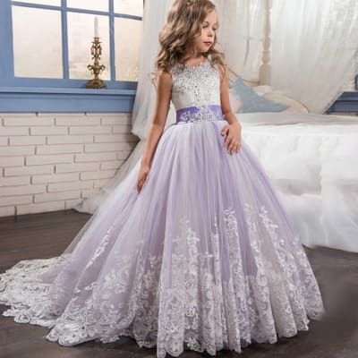 Europe And The United States New Children's Clothing Lace Wedding Dress view 2