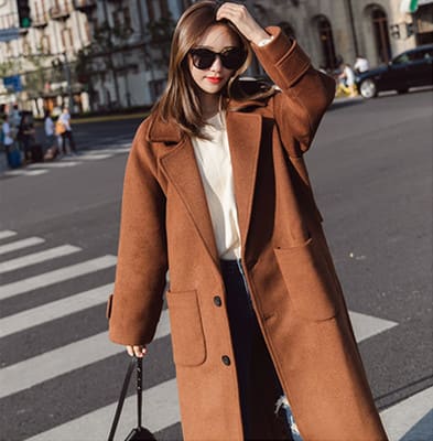 Woolen coat female long section new autumn and winter Korean version of Harajuku bf caramel short short woolen coat view 3