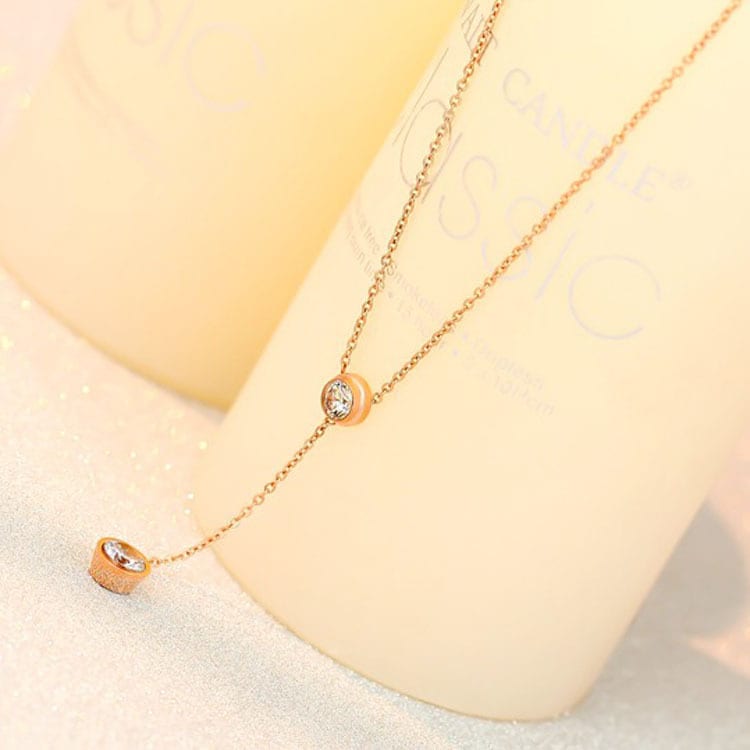 Stainless steel plated 18K rose gold single drill necklace view 3