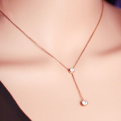 Stainless steel plated 18K rose gold single drill necklace view 2