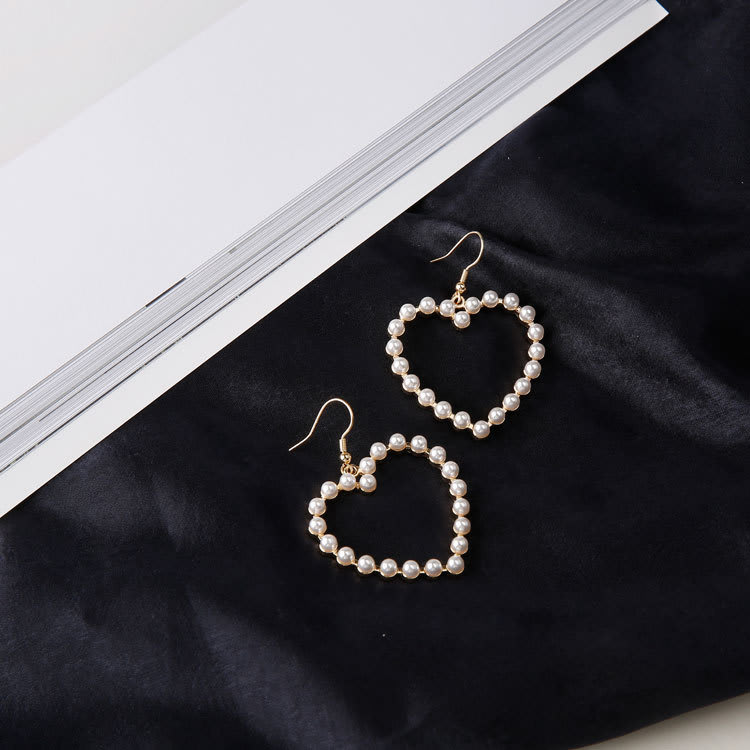 Cute peach heart pierced pearl earrings view 4