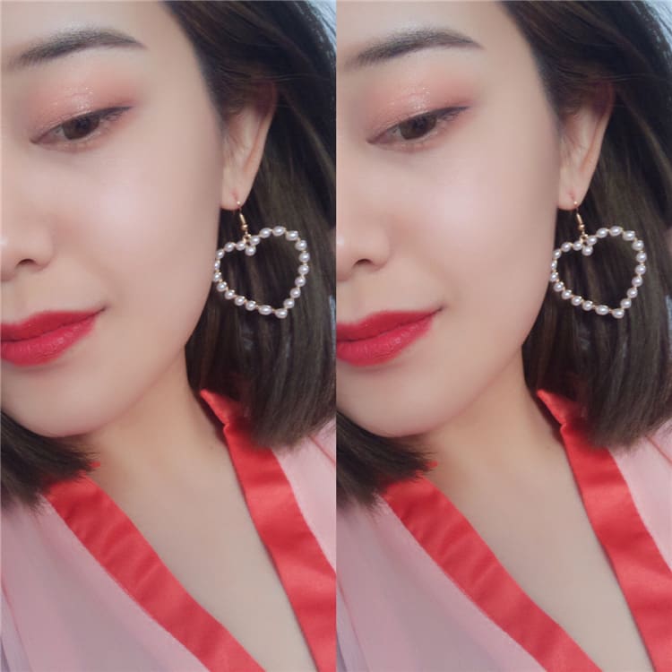 Cute peach heart pierced pearl earrings view 5