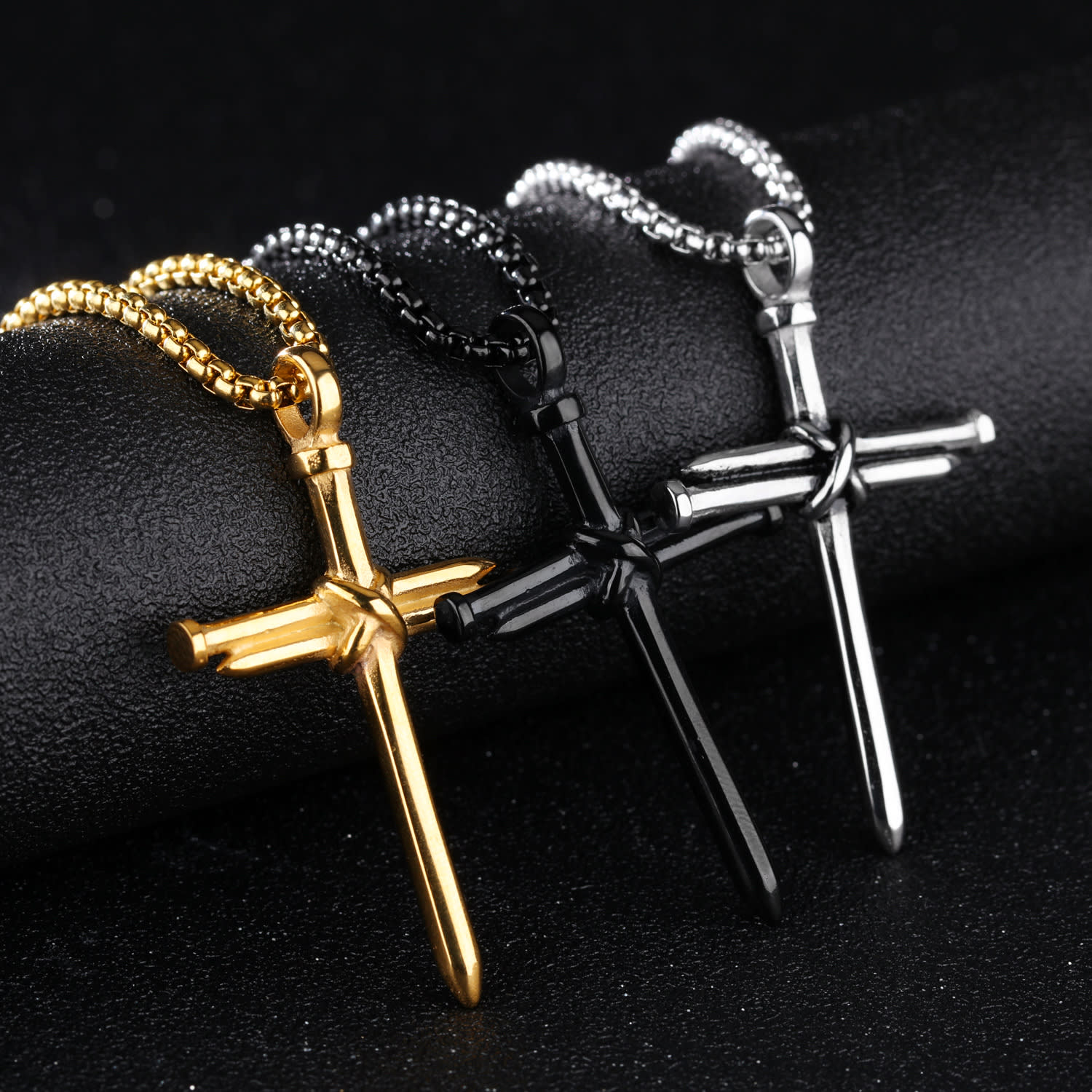 Titanium steel casting steel nails cross men's pendants necklace jewelry view 7