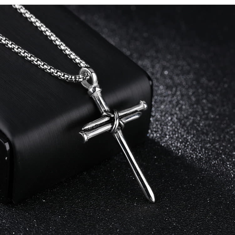 Titanium steel casting steel nails cross men's pendants necklace jewelry view 3
