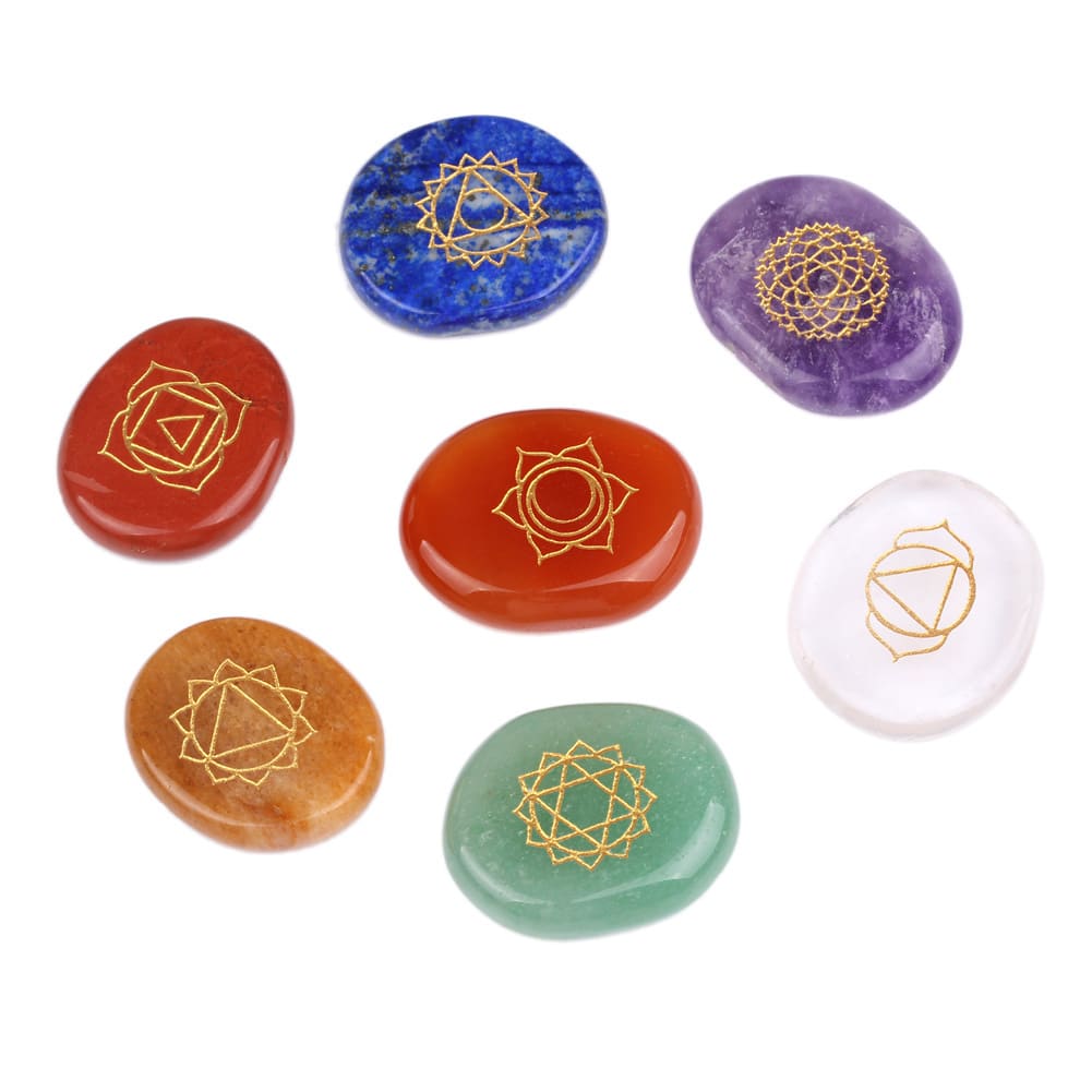 7 Chakras Natural Pocket Palm Stones view 4