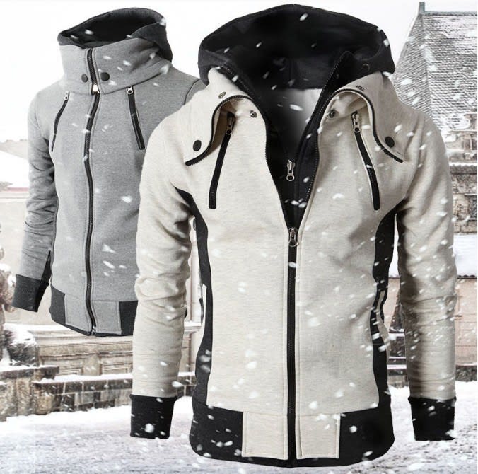 Men's Zip UP Hooded Jacket Fake Two Piece Sports Cardigan Casual Slim Sweatshirt Jacket view 5