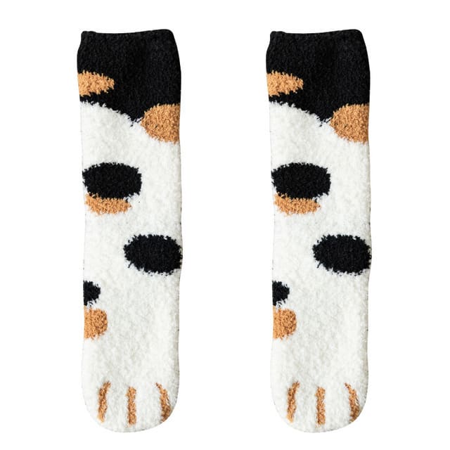 Women's Coral Fleece Cat Paw Pattern Kawaii Thick Warm Socks view 16