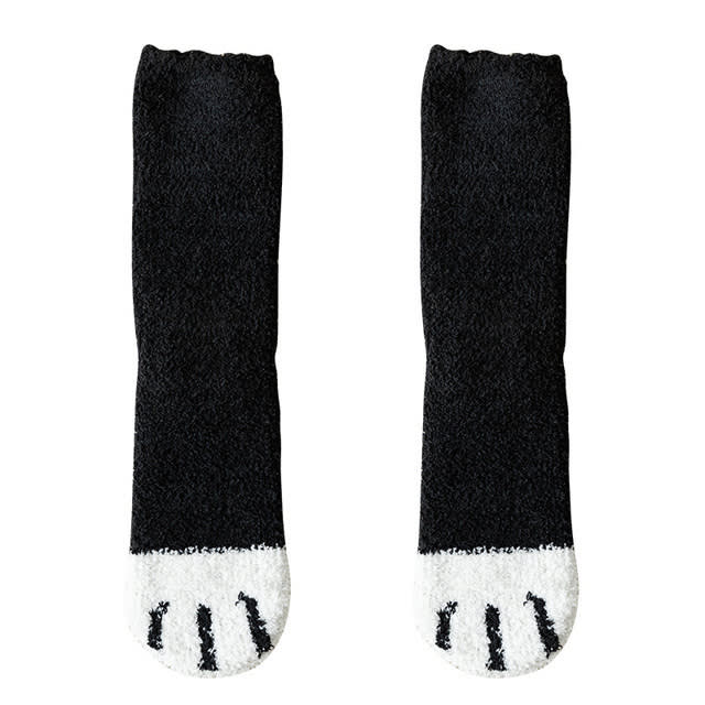 Women's Coral Fleece Cat Paw Pattern Kawaii Thick Warm Socks view 14