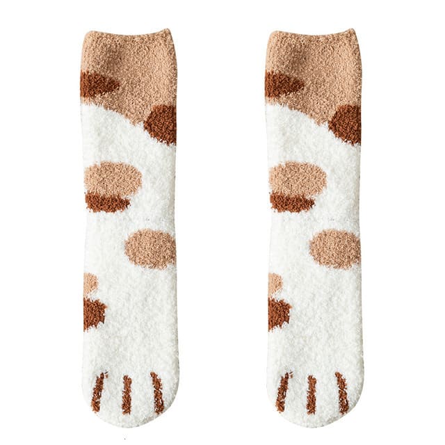 Women's Coral Fleece Cat Paw Pattern Kawaii Thick Warm Socks view 23