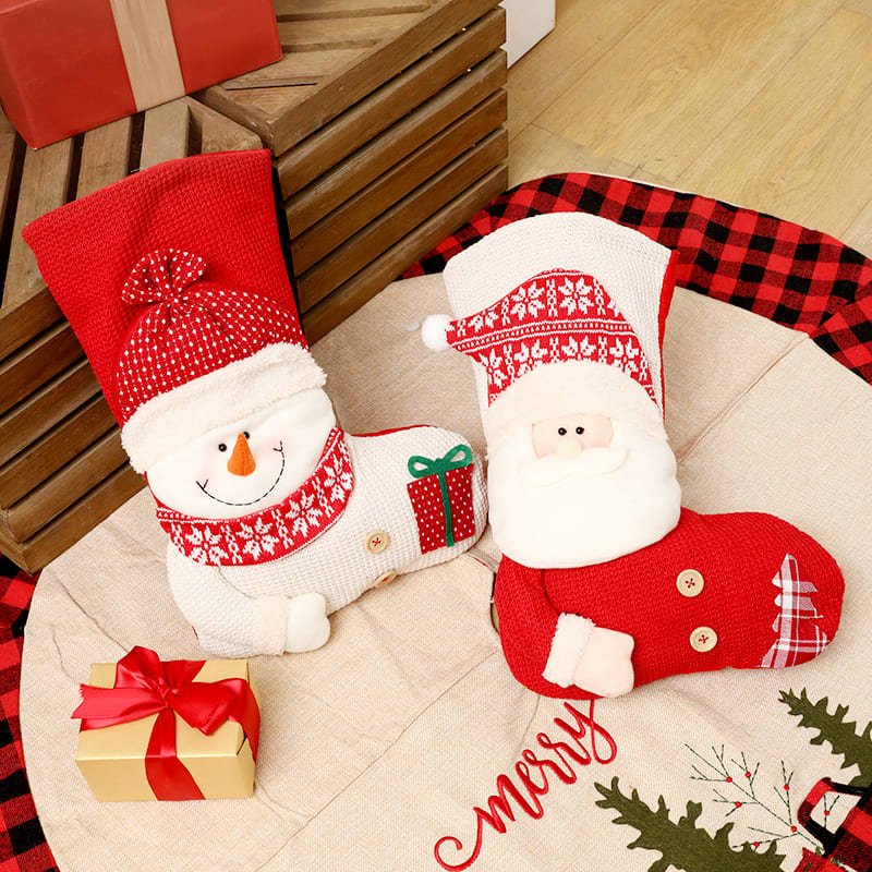 Large Red White Knitted Christmas Stocking Santa Claus Fireplace Decor Socks Xmas Gift Bags Candy Holder Decor For Home view 6