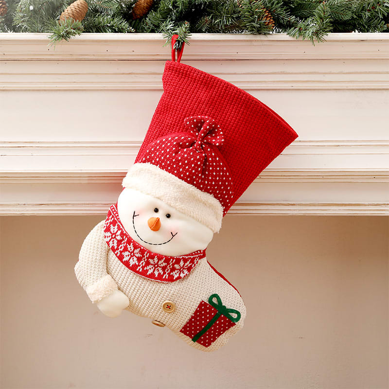 Large Red White Knitted Christmas Stocking Santa Claus Fireplace Decor Socks Xmas Gift Bags Candy Holder Decor For Home view 2