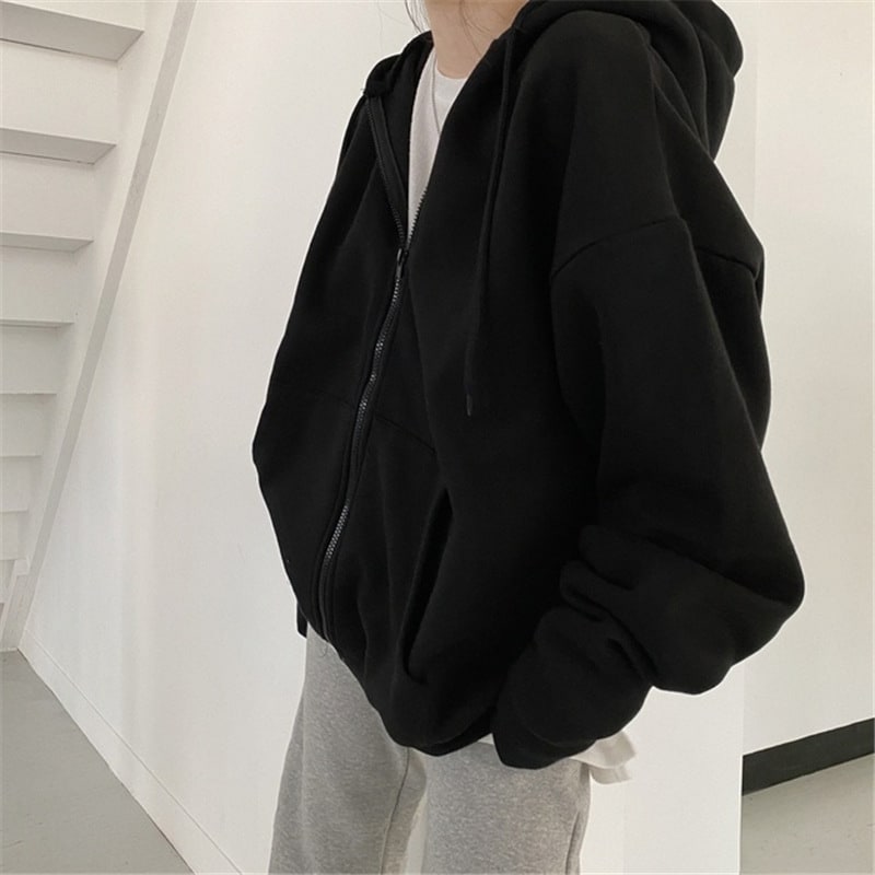 Women's Loose Mid-Length Plus Fleece Hooded Jacket view 3