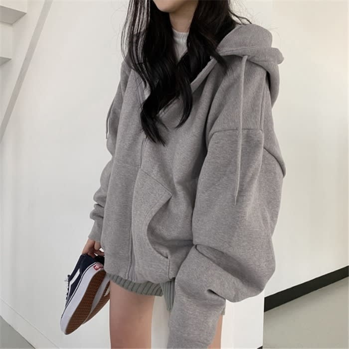 Women's Loose Mid-Length Plus Fleece Hooded Jacket view 4