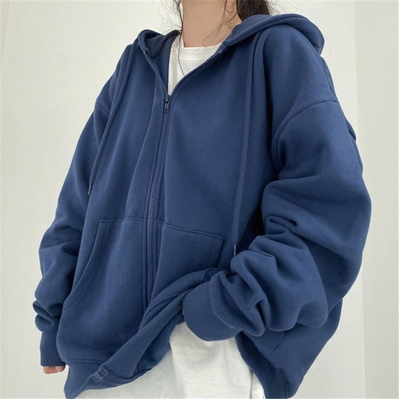 Women's Loose Mid-Length Plus Fleece Hooded Jacket view 2