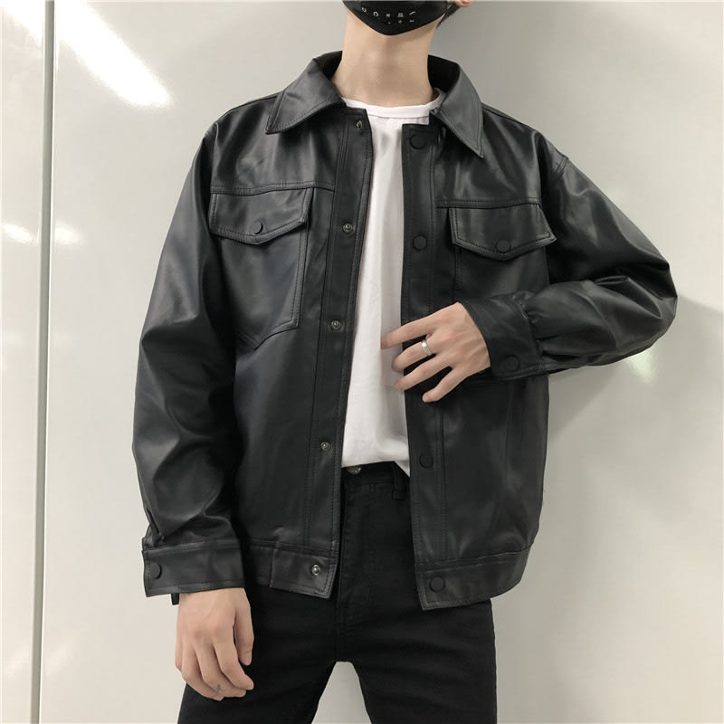 Men's Leather Jacket Men's Youth Loose Lapel Workwear Pu Leather Jacket view 4