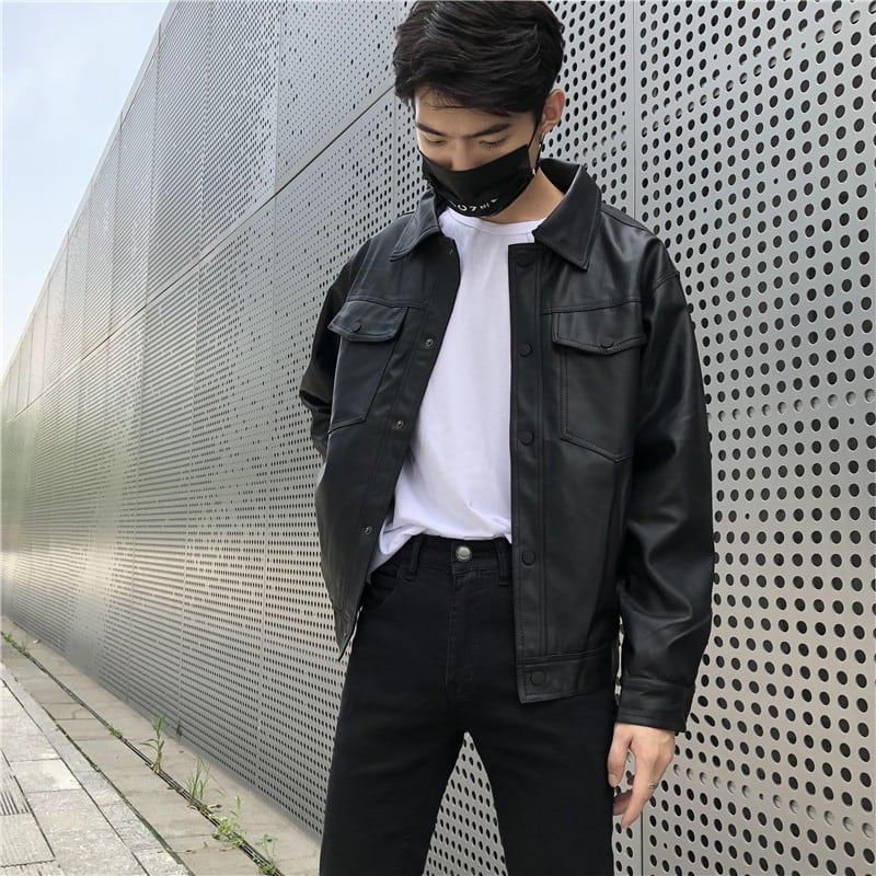 Men's Leather Jacket Men's Youth Loose Lapel Workwear Pu Leather Jacket view 2