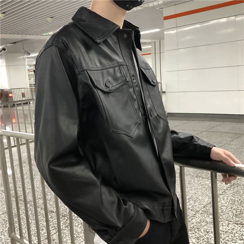 Men's Leather Jacket Men's Youth Loose Lapel Workwear Pu Leather Jacket view 5