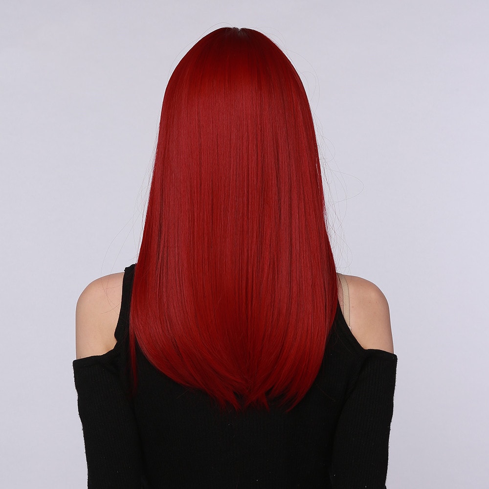 Red Brown Black Multicolor Qi Bangs Medium Length Straight Hair view 7