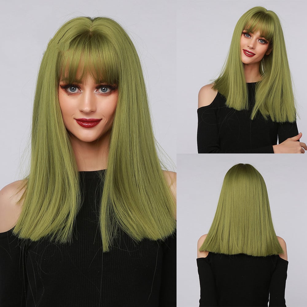 Red Brown Black Multicolor Qi Bangs Medium Length Straight Hair view 4