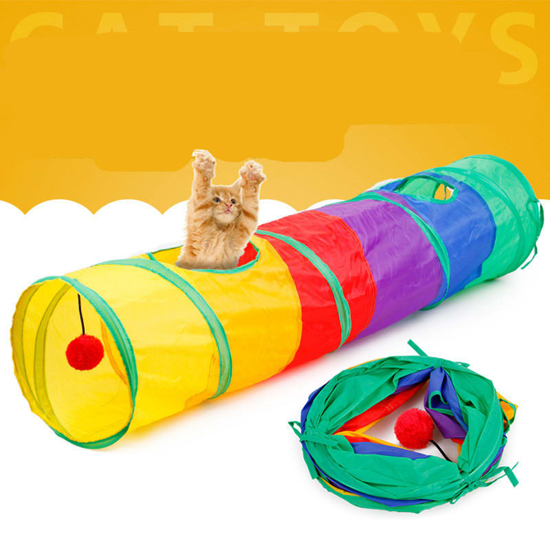 Collapsible Cat Channel Rolling Floor Dragon Color Cylinder Pet Toy Rainbow Cat Tunnel view 4