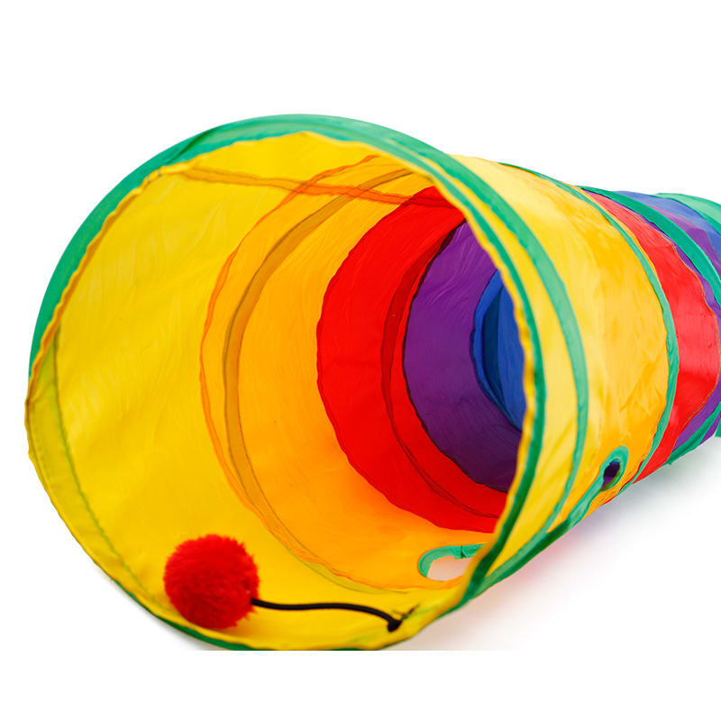 Collapsible Cat Channel Rolling Floor Dragon Color Cylinder Pet Toy Rainbow Cat Tunnel view 5