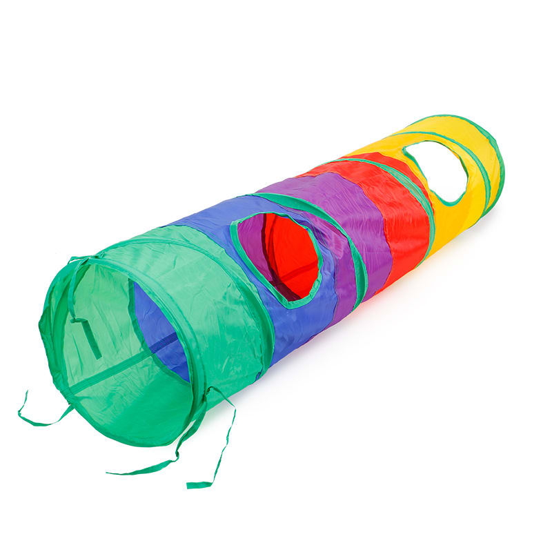 Collapsible Cat Channel Rolling Floor Dragon Color Cylinder Pet Toy Rainbow Cat Tunnel view 2