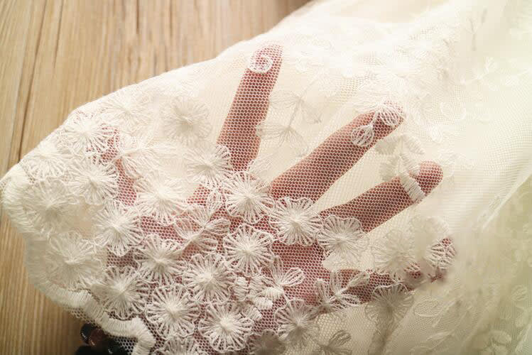 Girls round neckline hollow lace embroidered princess dress view 4