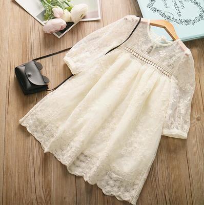 Girls round neckline hollow lace embroidered princess dress view 5