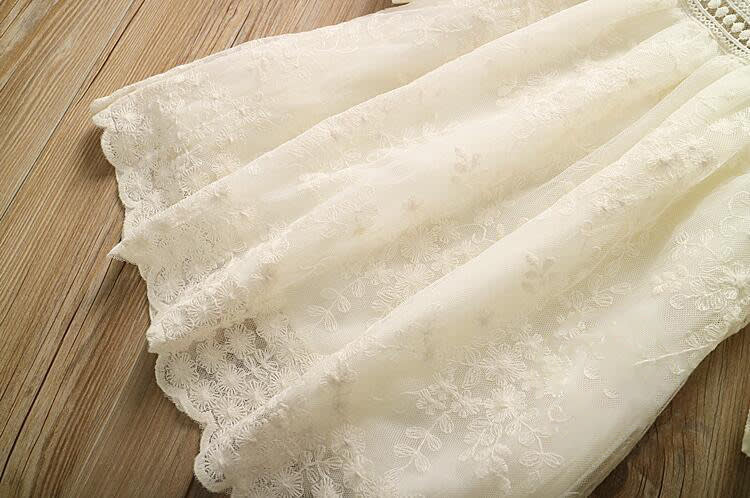 Girls round neckline hollow lace embroidered princess dress view 6