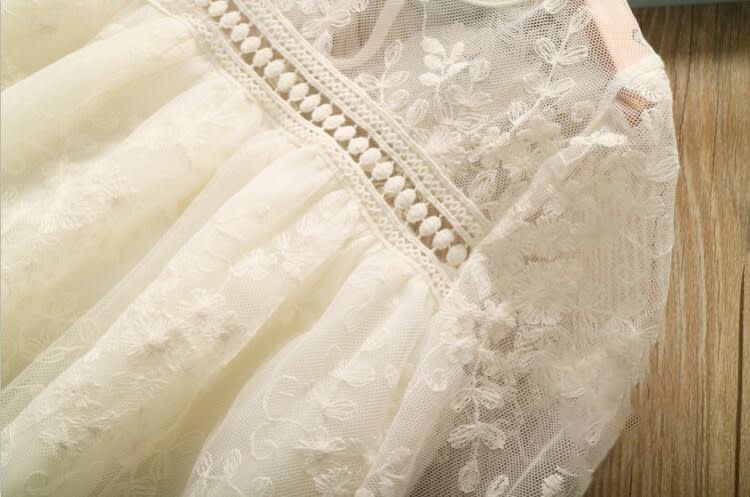 Girls round neckline hollow lace embroidered princess dress view 7