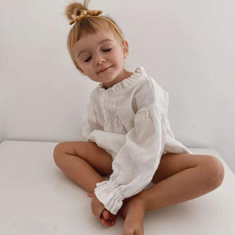 Plain Linen Romper Bag Fart Long Sleeve view 2