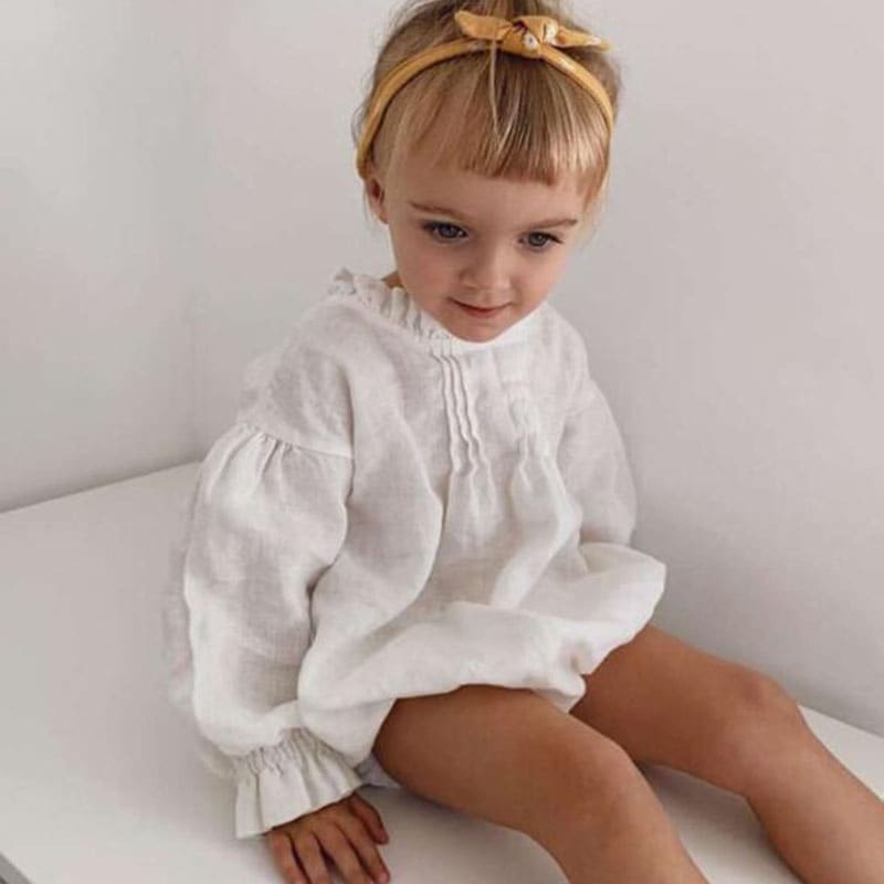 Plain Linen Romper Bag Fart Long Sleeve