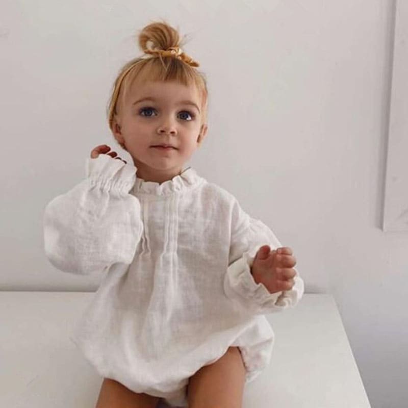 Plain Linen Romper Bag Fart Long Sleeve view 5