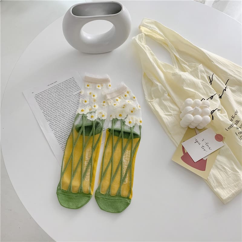 Retro Personality Breathable Glass Silk Socks Japanese Bright Color Socks view 3