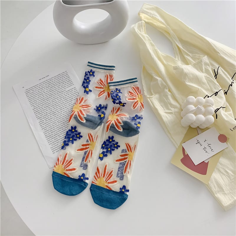Retro Personality Breathable Glass Silk Socks Japanese Bright Color Socks view 4