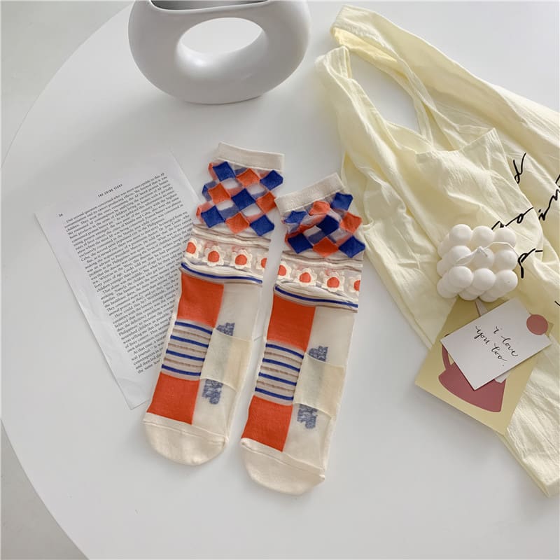 Retro Personality Breathable Glass Silk Socks Japanese Bright Color Socks view 5