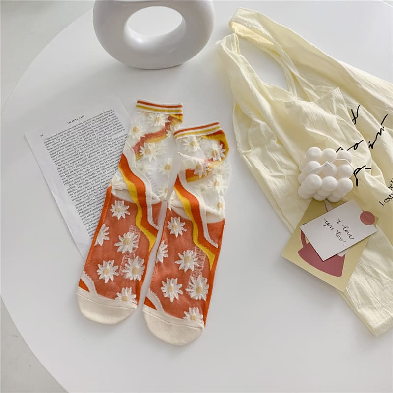Retro Personality Breathable Glass Silk Socks Japanese Bright Color Socks view 6