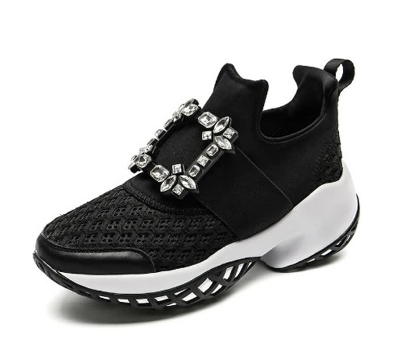 Rhinestone Square Buckle Breathable Mesh Casual Baotou Half Slippers view 5