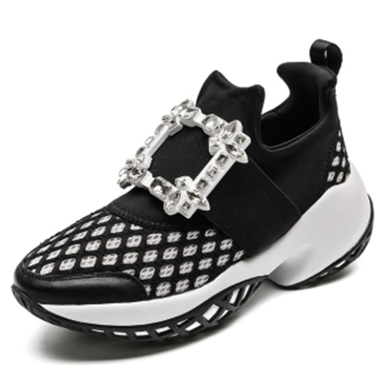 Rhinestone Square Buckle Breathable Mesh Casual Baotou Half Slippers view 3