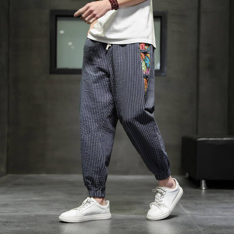 Loose And Breathable Striped Casual Cropped Trousers view 2