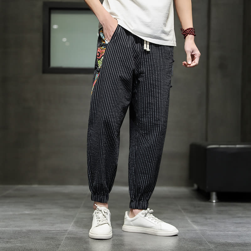 Loose And Breathable Striped Casual Cropped Trousers view 5